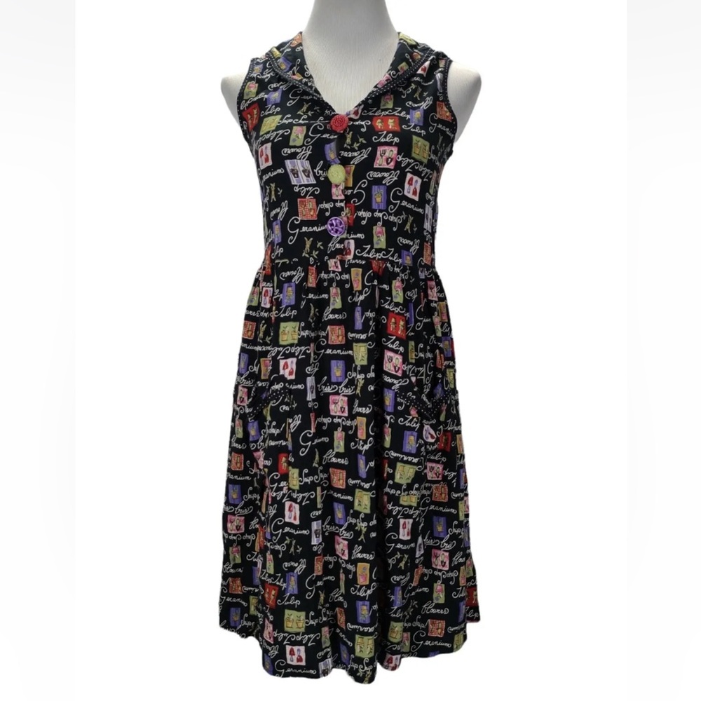 Vintage Dressing Clio Shirt Dress Size Medium Rayon Gardening Print 90s